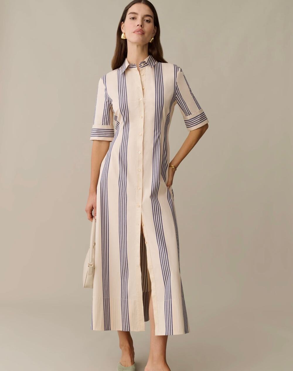 New O.P.T Tallis stripe blue cream cotton maxi dress $222 sz 0